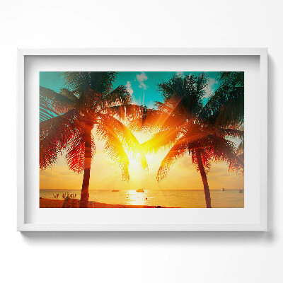 Obraz v rámu moderní Pohled na dovolenou - palmy při západu slunce