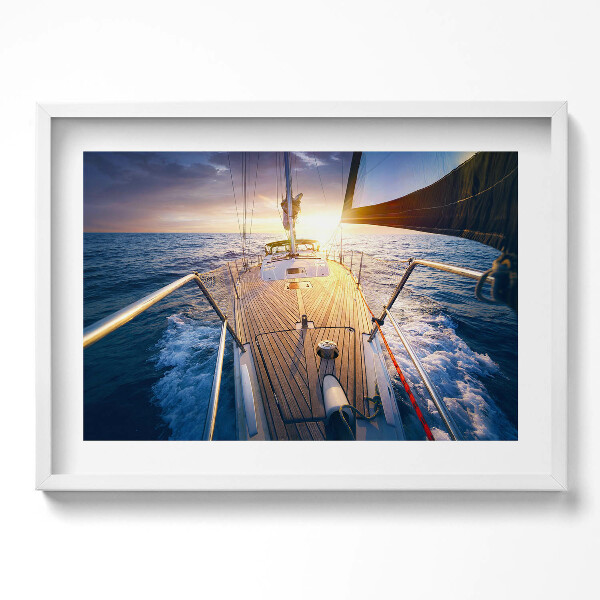 Obraz v rámu moderní Západ slunce na palubě plachetnice