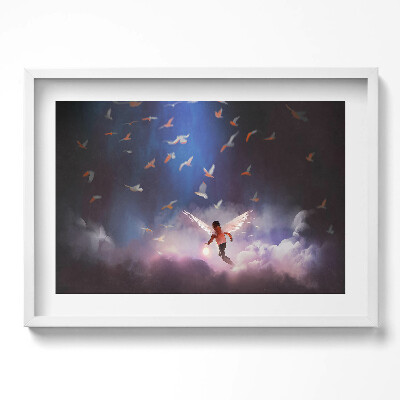 Obraz v rámu moderní Chlapec s andělskými křídly