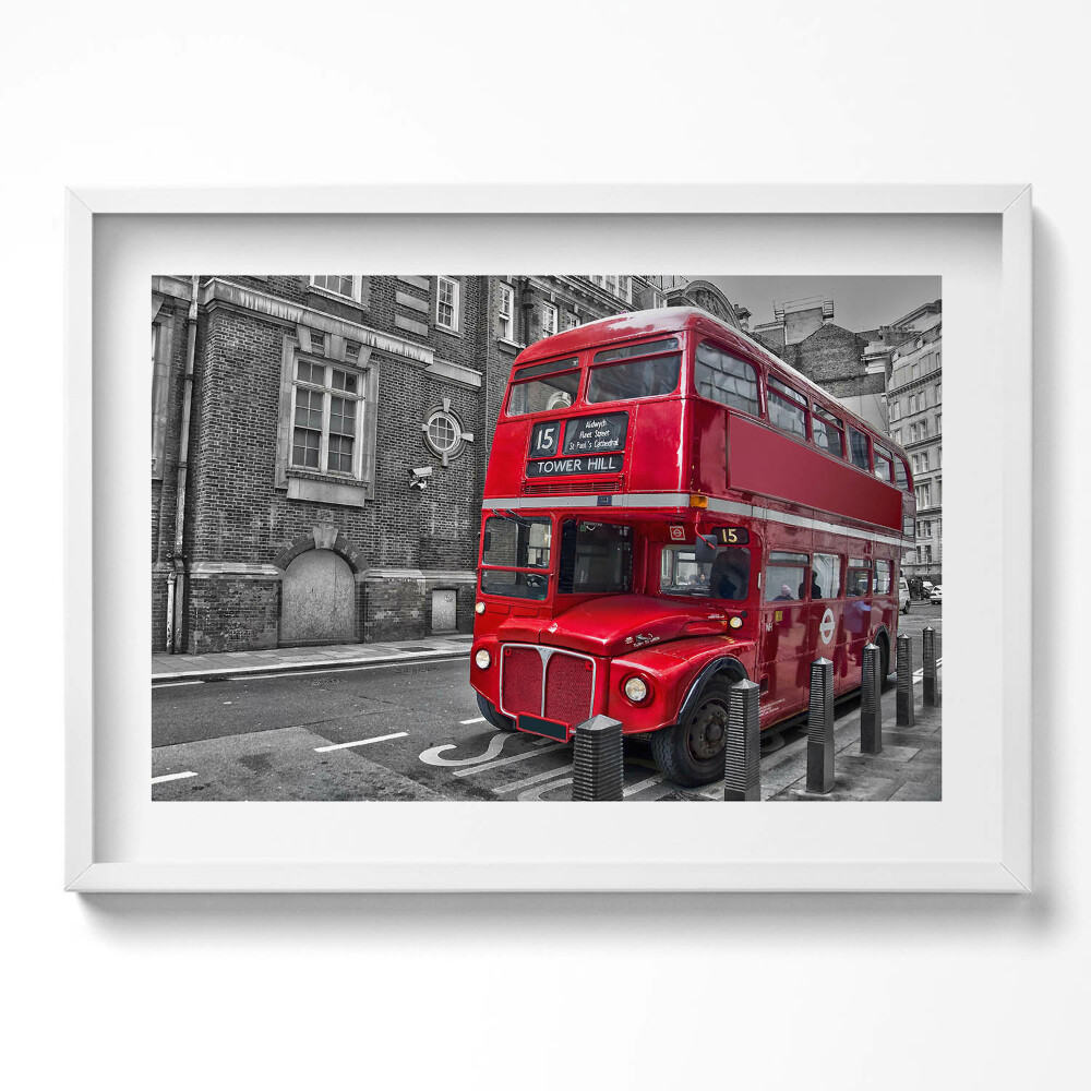Obraz v rámu moderní Červený dvoupatrový autobus