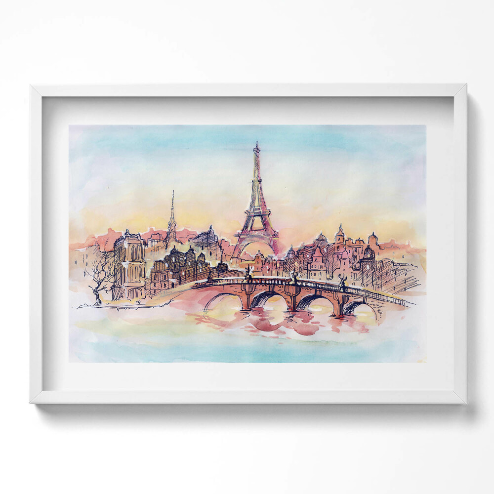 Obraz v rámu moderní Malovaný pohled na Paříž
