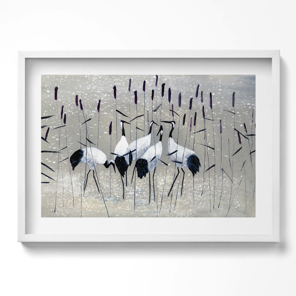 Obraz v rámu moderní Jeřábi v rákosí