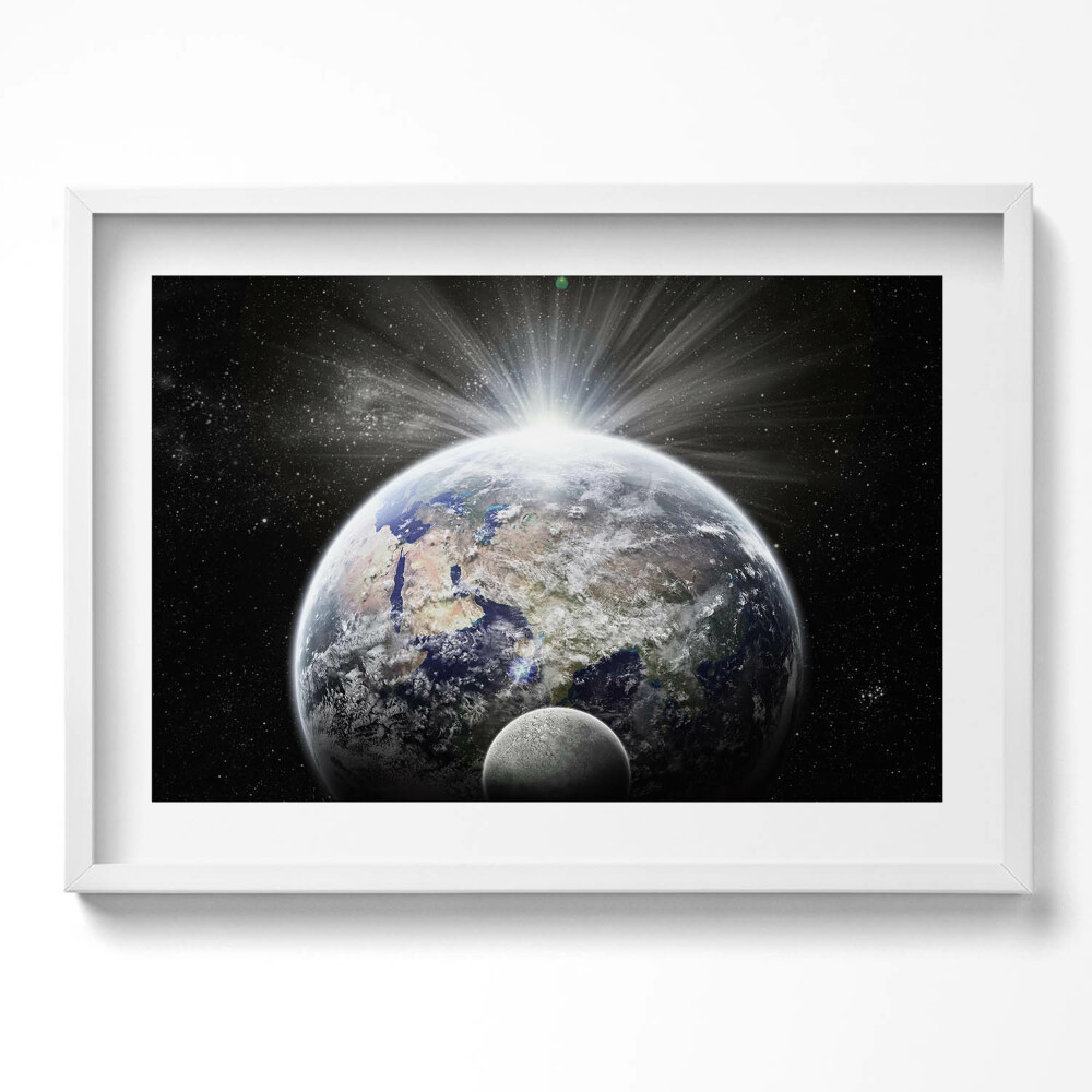 Obraz v rámu moderní Pohled na Zemi a Měsíc