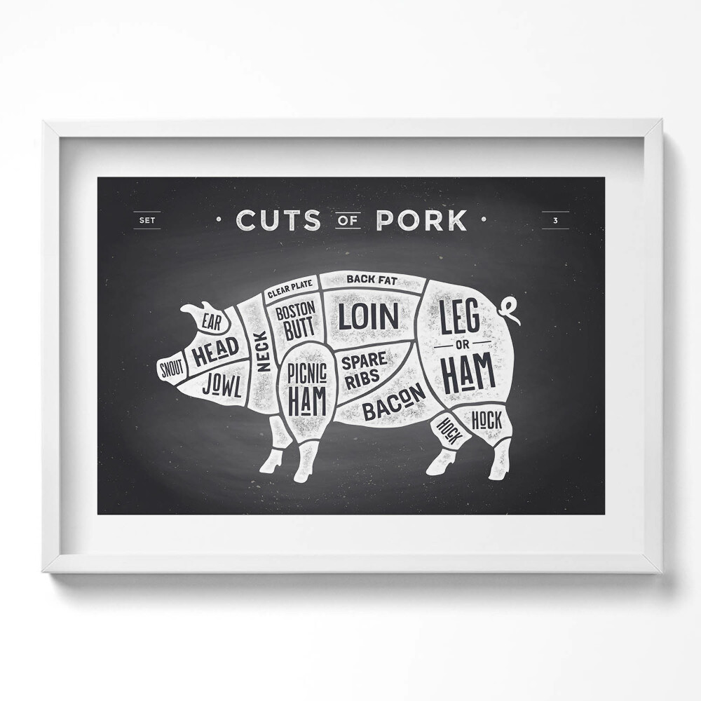 Obraz v rámu moderní Prase - vepřový řezník plakát