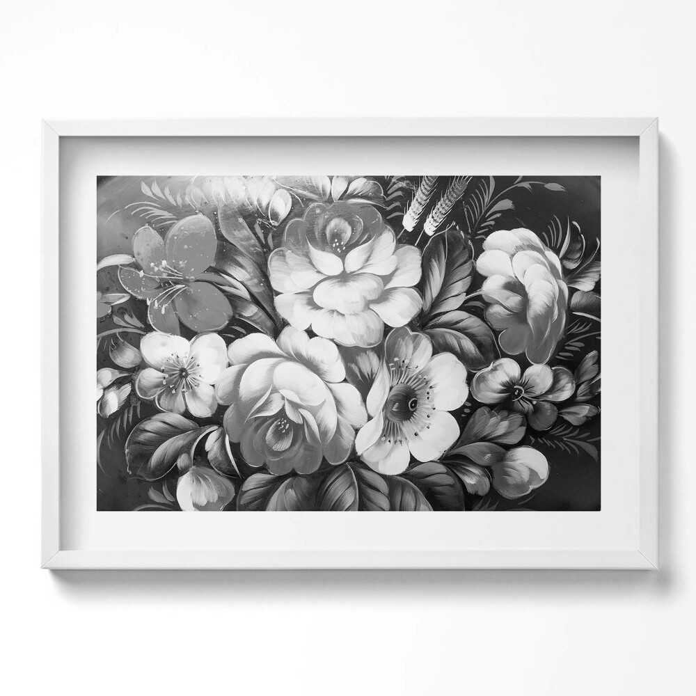 Obraz v rámu moderní Černé a bílé květy