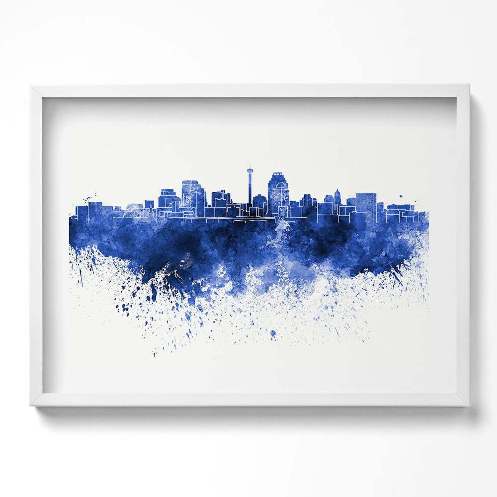 Obraz v rámu moderní Panorama San Antonio akvarelů