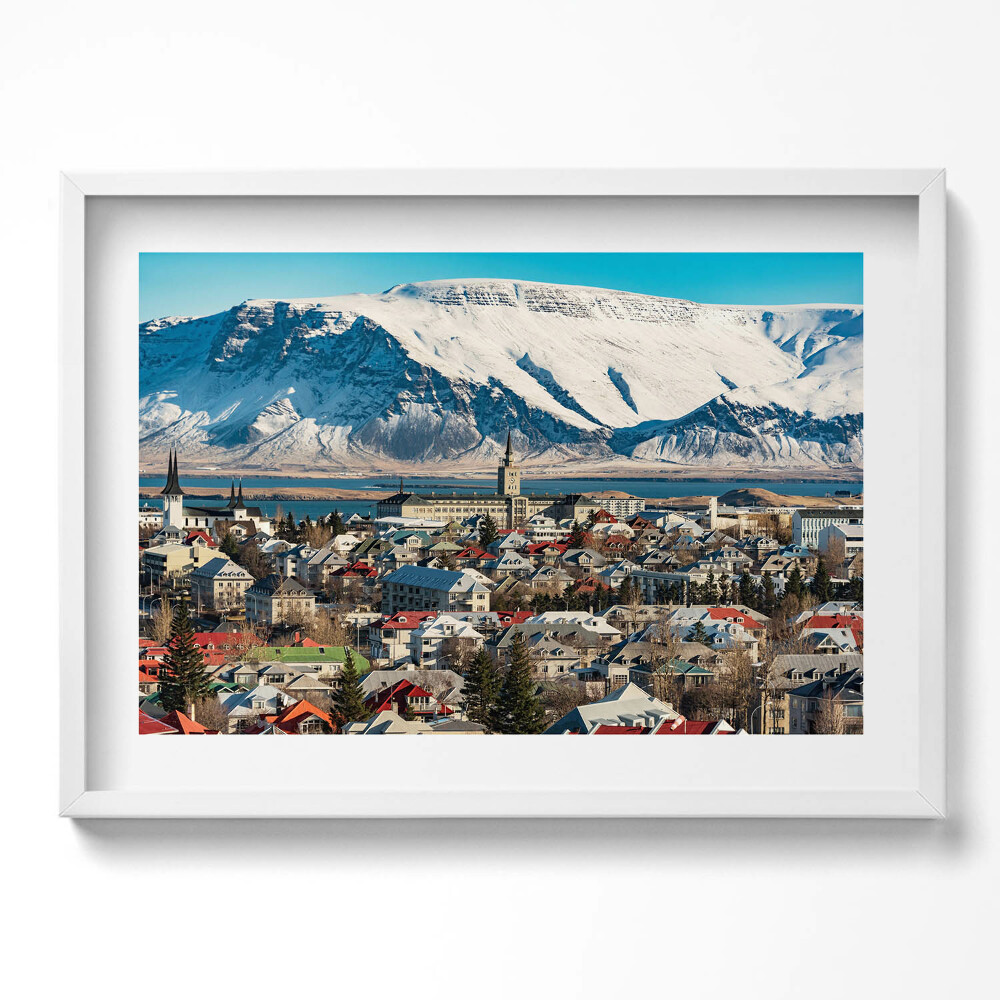 Obraz v rámu moderní Pohled na Reykjavík Island