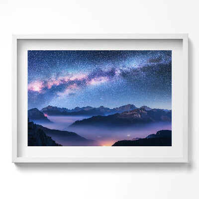 Obraz v rámu moderní Hvězdná obloha nad horami