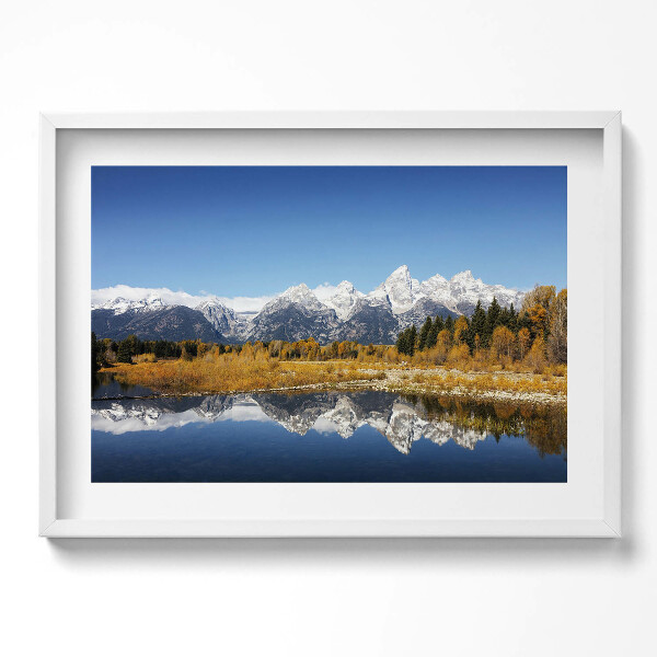 Obraz v rámu moderní Horské jezero a podzimní stromy