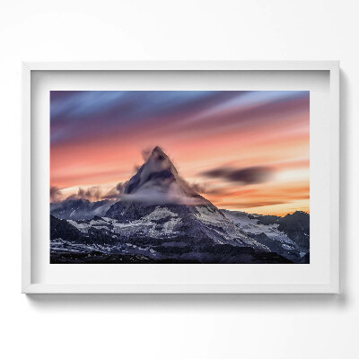 Obraz v rámu moderní Osamělá hora při západu slunce