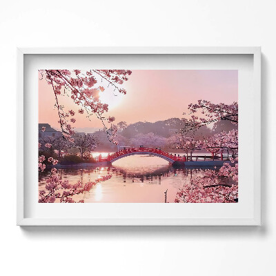 Obraz v rámu moderní Třešňové květy a most - japonský styl