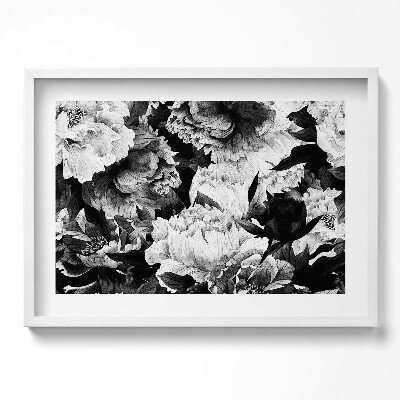 Obraz v rámu moderní Černé a bílé květy pivoňky