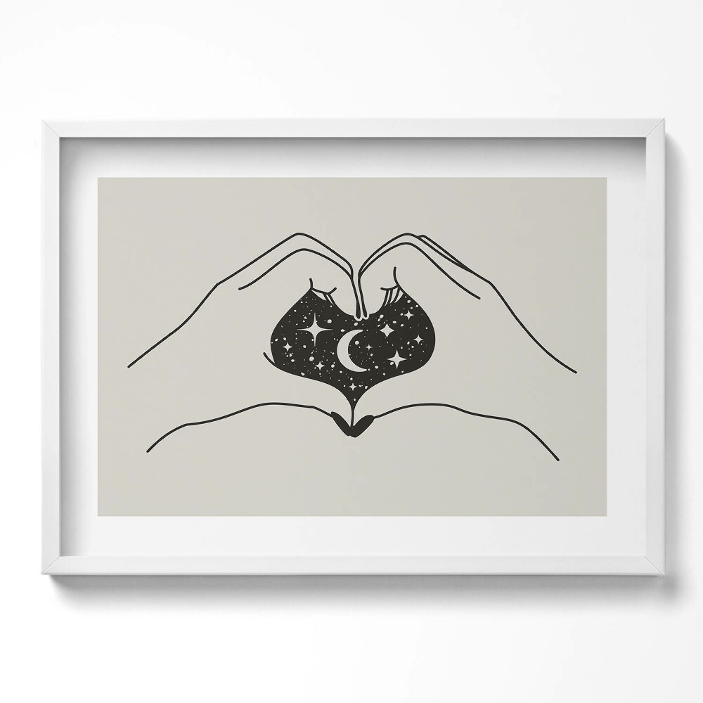 Obraz v rámu moderní Srdce z palmy a kosmu - ilustrace