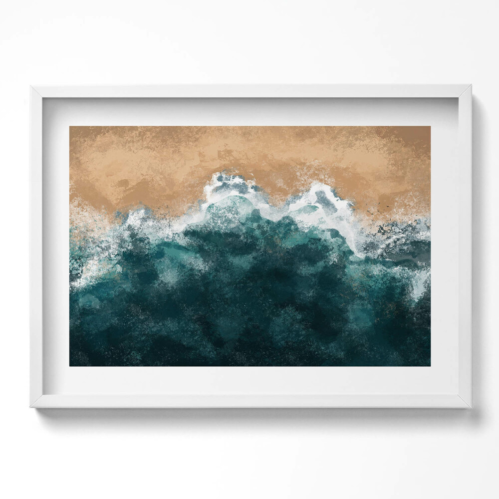 Obraz v rámu moderní Ilustrace mořských vln a pláže z ptačí perspektivy