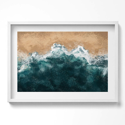 Obraz v rámu moderní Ilustrace mořských vln a pláže z ptačí perspektivy