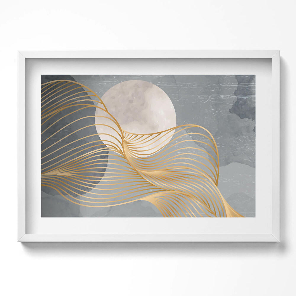 Obraz v rámu moderní Abstraktní ilustrace měsíce se zlatem