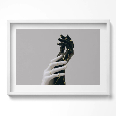 Obraz v rámu moderní Černé a bílé ruce se zlatem