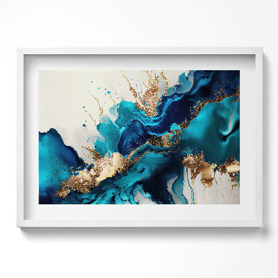 Obraz v rámu moderní Tekutá abstrakce se zlatem