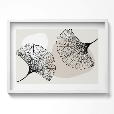 Obraz v rámu moderní Lineární listy ginkga v boho stylu