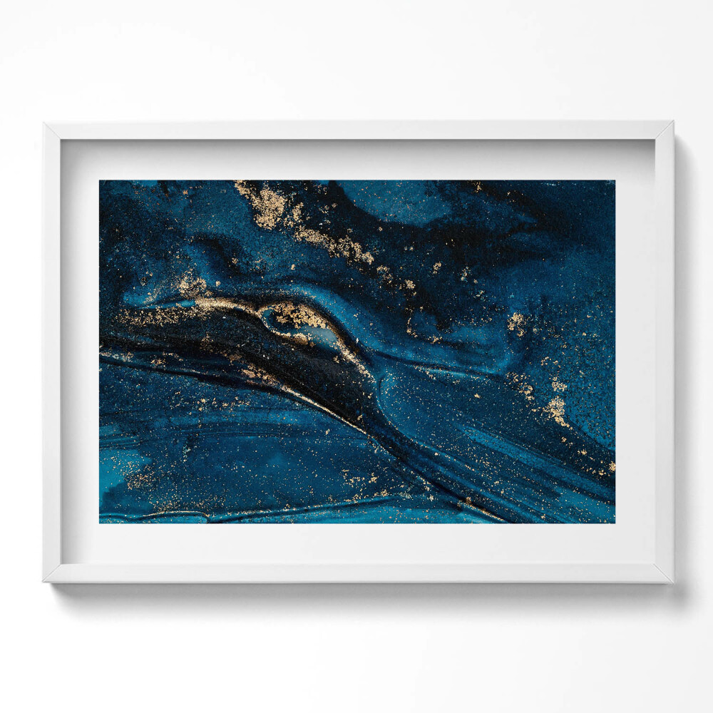 Obraz v rámu moderní Tekutá abstrakce s částicemi zlata