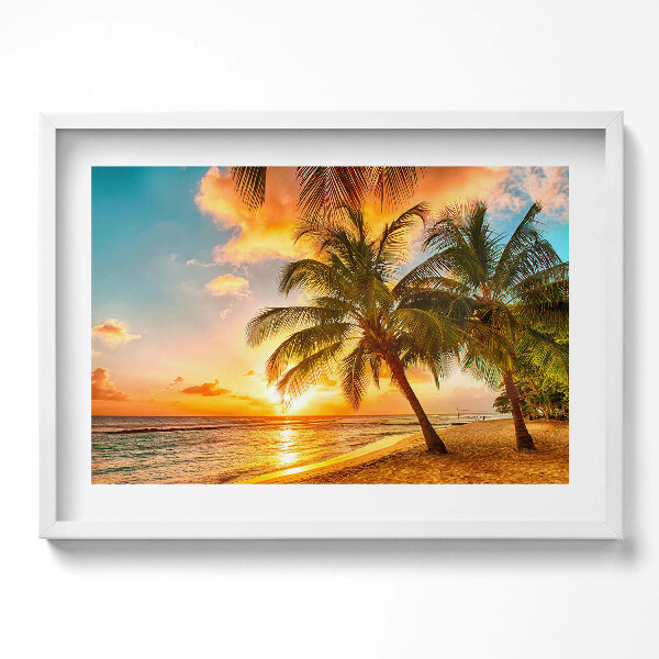 Obraz v rámu moderní Palma na pláži při západu slunce