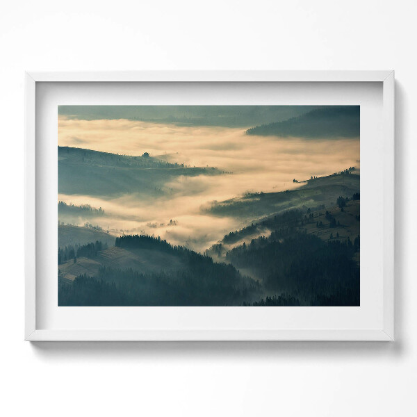 Obraz v rámu moderní Horská lesní krajina v mlze