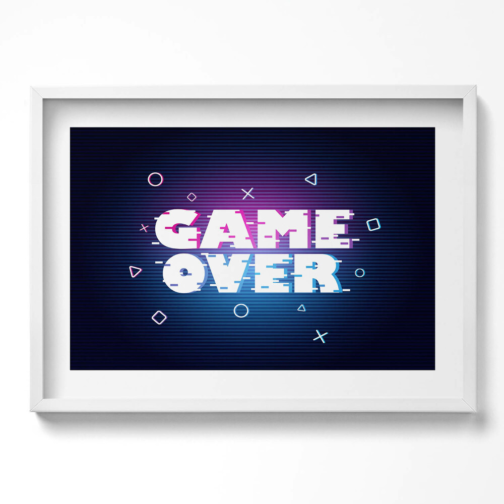 Obraz v rámu moderní Stylizovaný nápis pro hráče "Game over"
