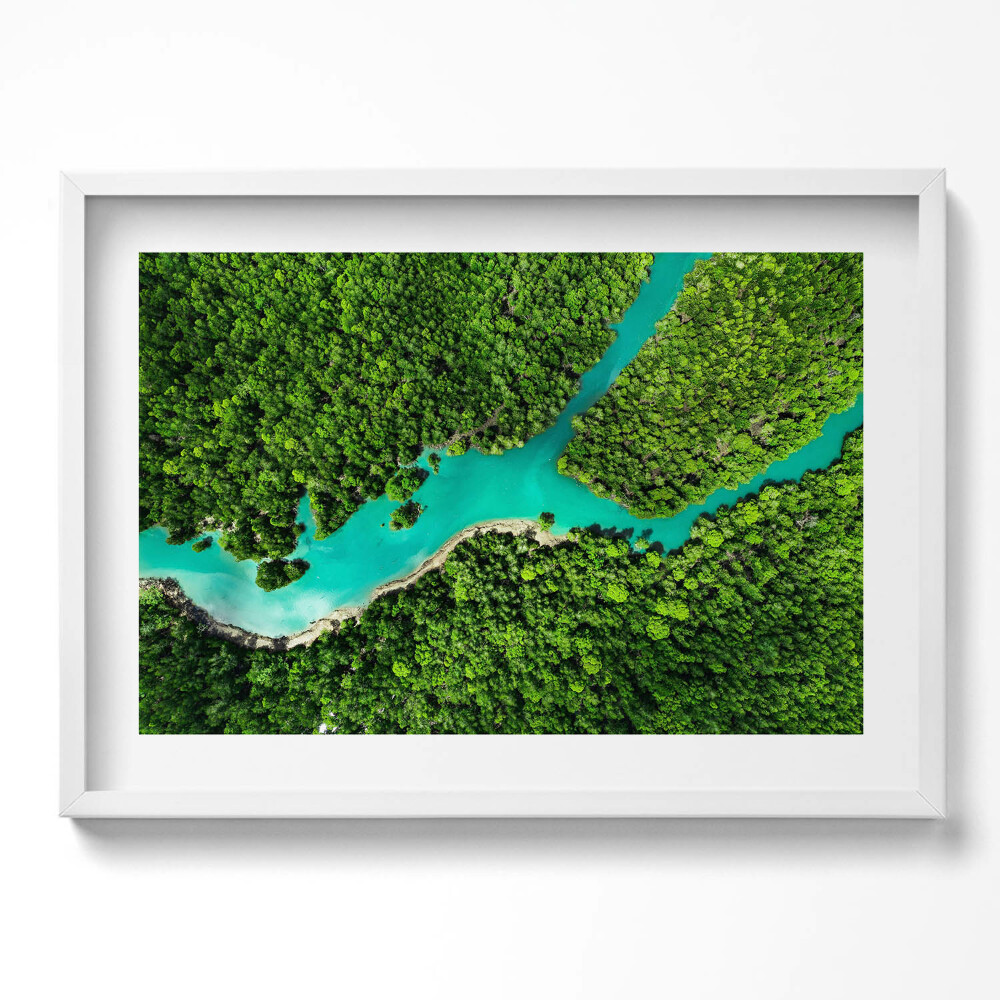 Obraz v rámu moderní Řeka v tropických lesích z ptačí perspektivy