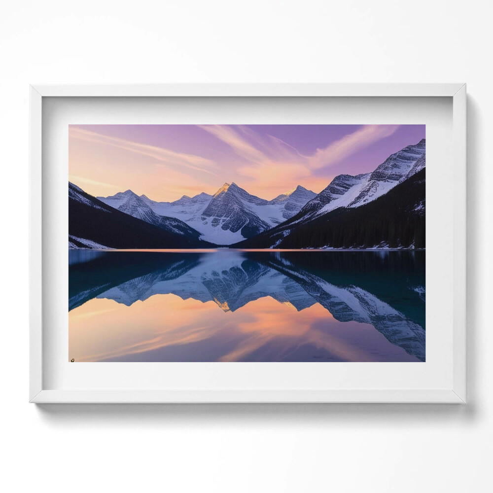 Obraz v rámu moderní Krajina hor a jezera ve večerních hodinách