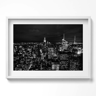 Obraz v rámu moderní Černobílé panoráma města v noci