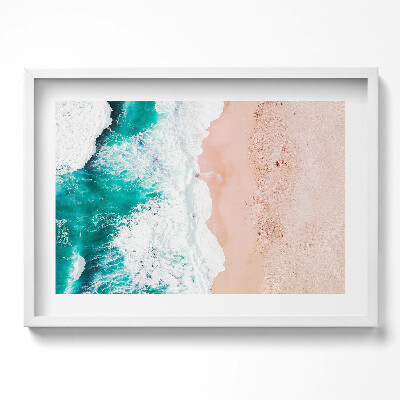 Obraz v rámu moderní Mořské vlny na pláži z ptačí perspektivy