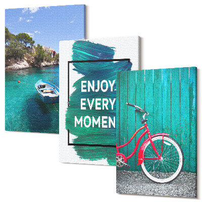 Sada obrazů na zeď triptych Výhled na moře s inspirativním nápisem na lodi