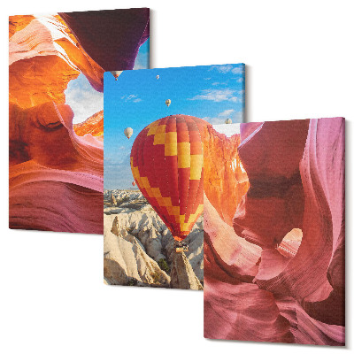 Sada 3 obrazů Krajiny pouštních soutěsek a let balónem