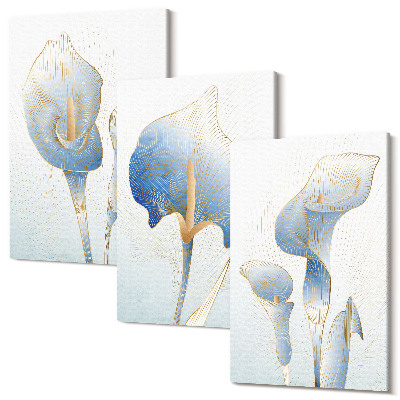 Sada 3 obrazů Jemné modré květy na světlém pozadí