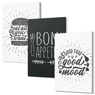 Sada obrazů na zeď triptych Grafika s jídlem a kulinářskými slogany
