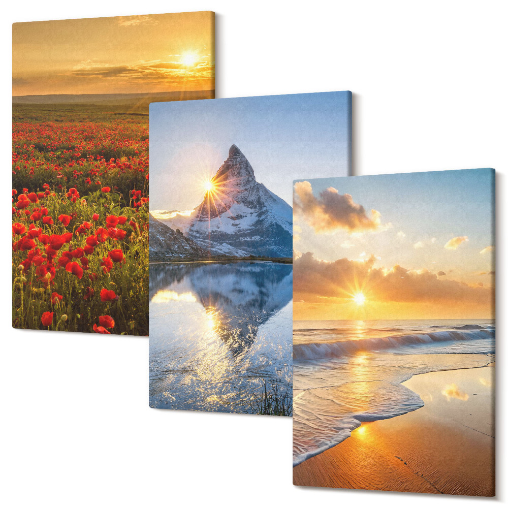 Sada 3 obrazů Horské a přímořské krajiny se západy slunce