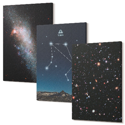 Sada obrazů na zeď triptych Noční obloha v souhvězdí vesmírné galaxie Váhy