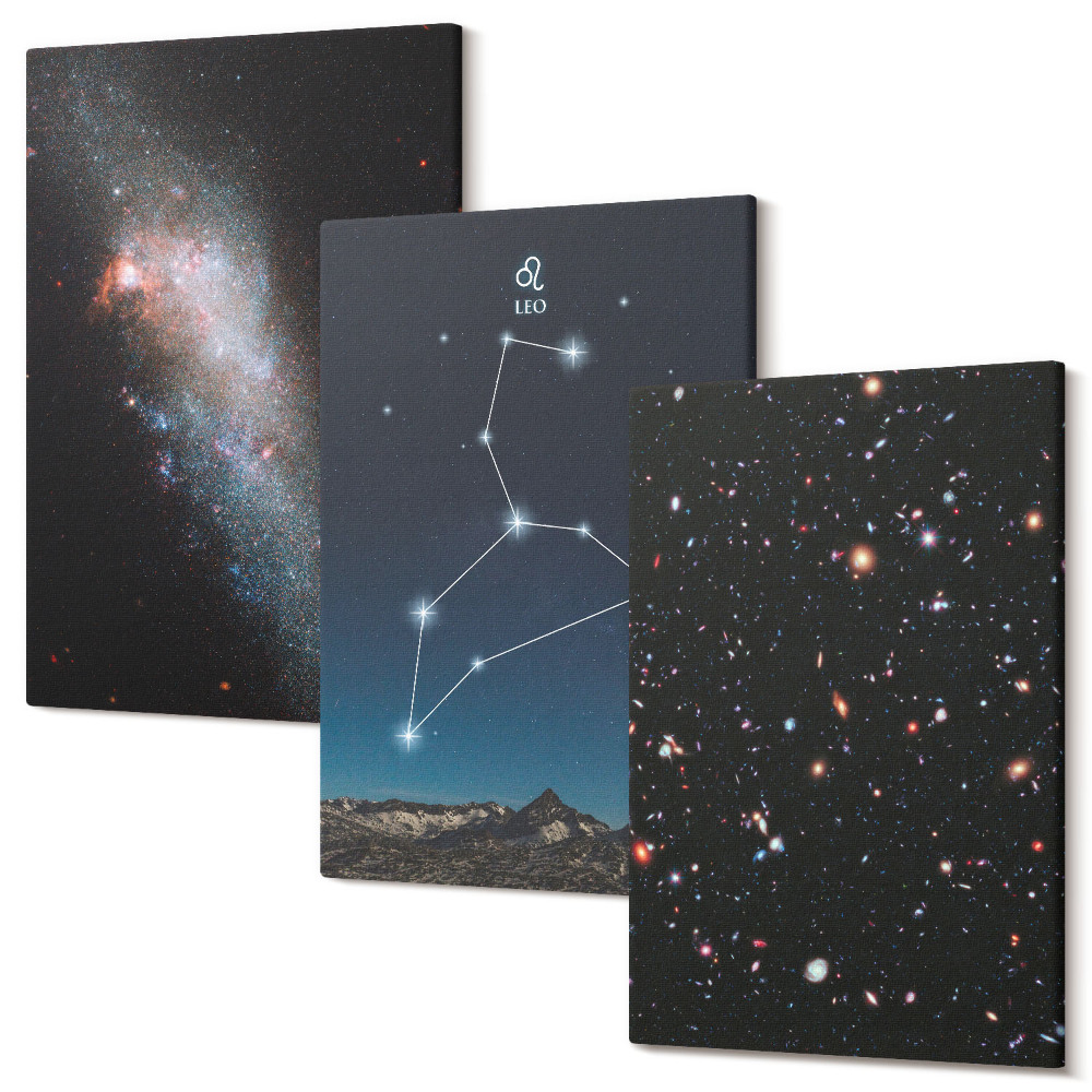 Sada obrazů triptych Galaxie v souhvězdí Lva a vesmír