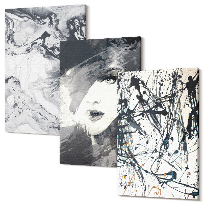 Sada 3 obrazů Abstraktní vzory v odstínech černé a bílé