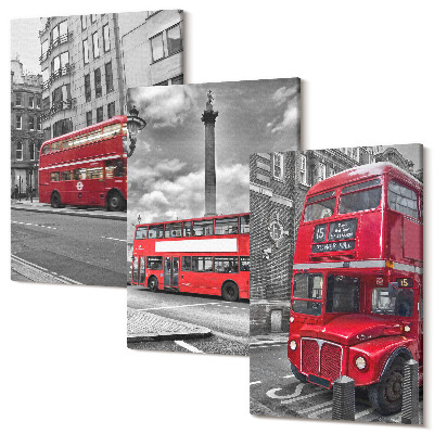Sada obrazů triptych Červené autobusy v městské krajině Londýna