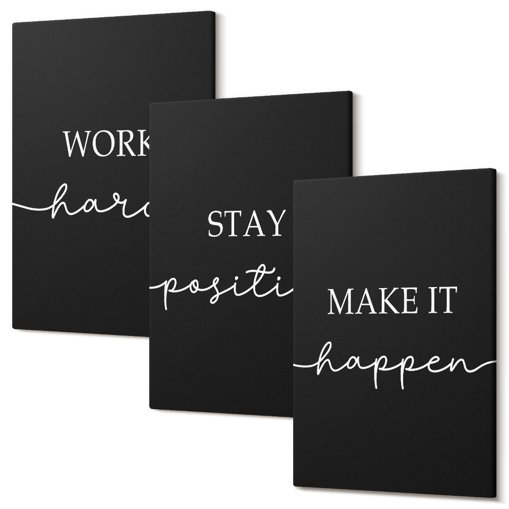 Sada 3 obrazů Elegantní motivační slogany na černém pozadí