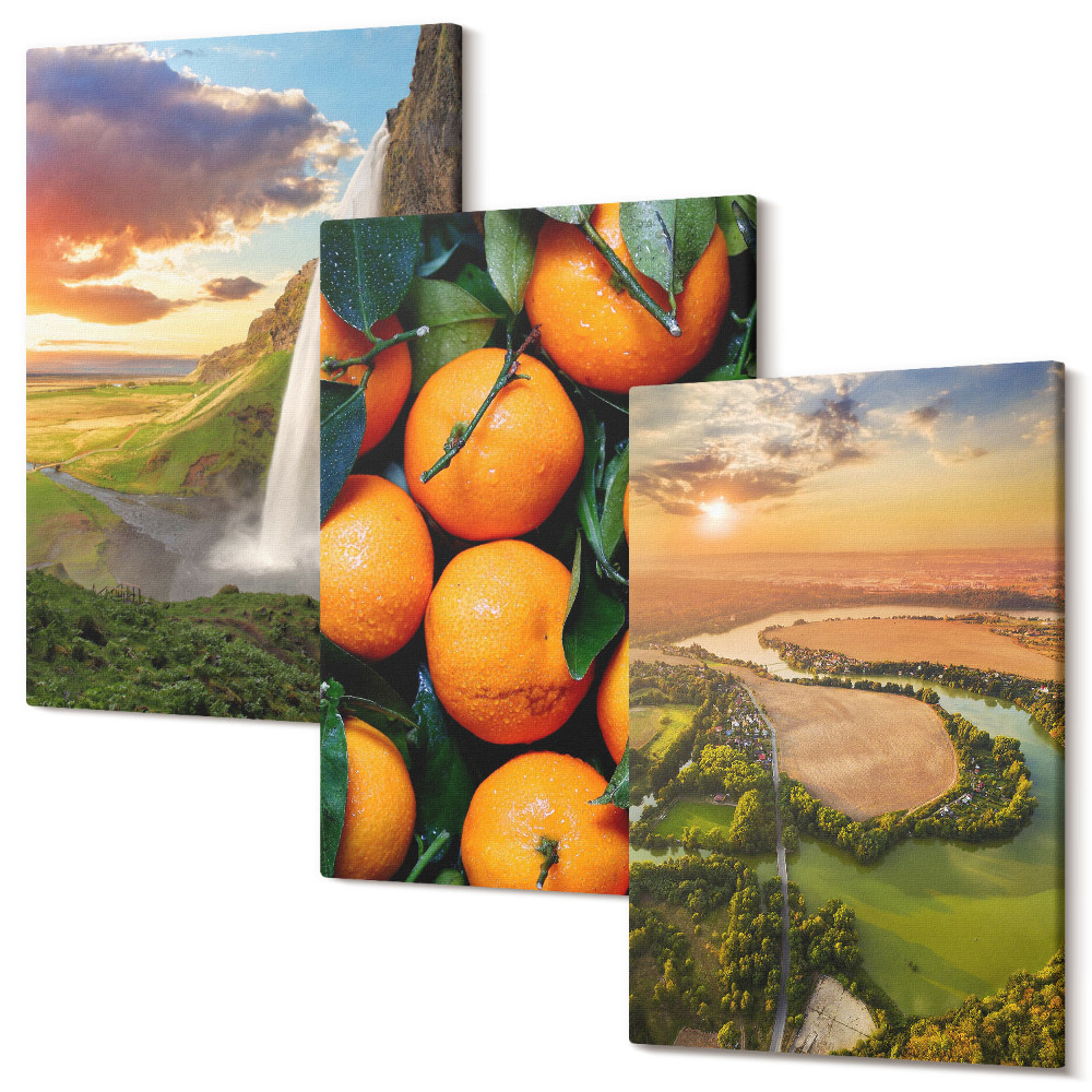 Sada 3 obrazů Vodopád horské pomeranče italská krajina se západem slunce