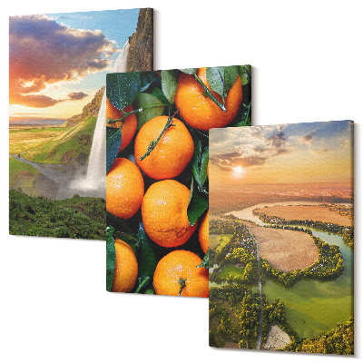 Sada 3 obrazů Vodopád horské pomeranče italská krajina se západem slunce