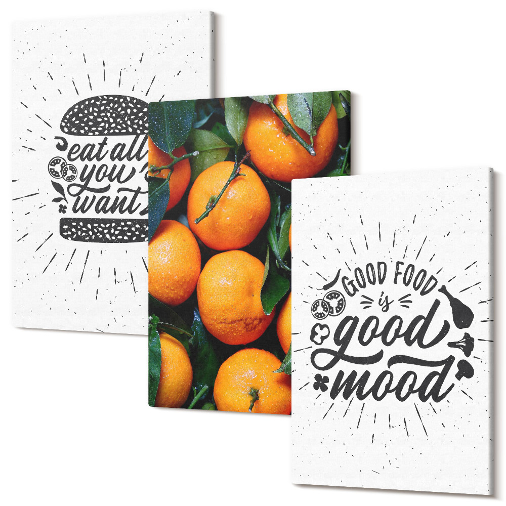 Sada obrazů triptych Kuchyňské motivy a šťavnaté pomeranče