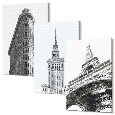 Sada obrazů na zeď triptych Architektonické budovy v černém a bílém minimalismu