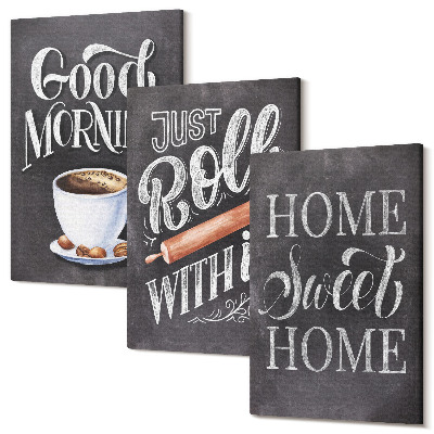 Sada obrazů triptych Nápisy na tabuli s tématy domácí kuchyně