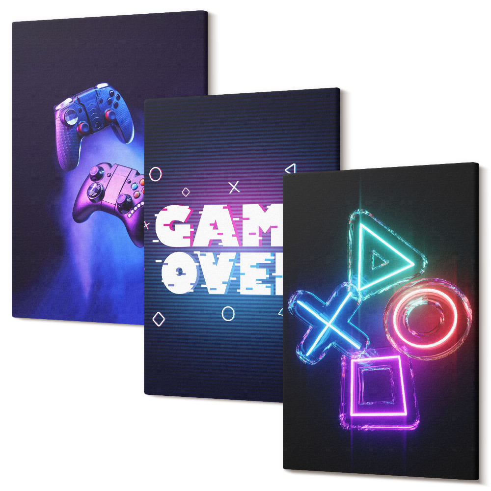 Sada 3 obrazů Gamepady s ikonami Game Over