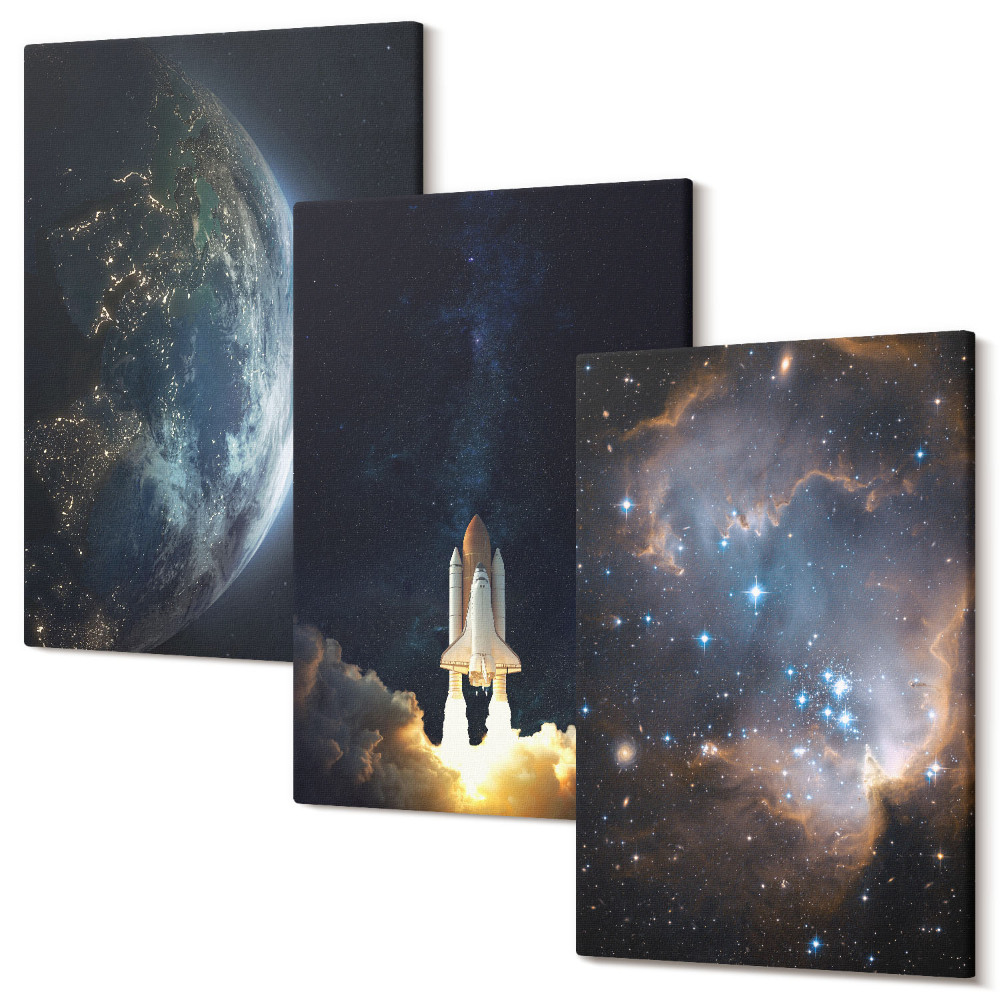 Sada 3 obrazů Vesmír Země raketa galaxie hvězdy oblohy