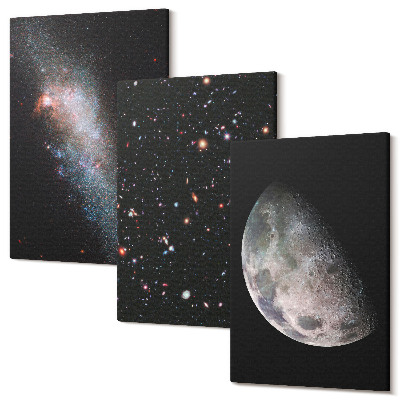 Sada obrazů na zeď triptych Hvězdy vesmírné galaxie a úplněk