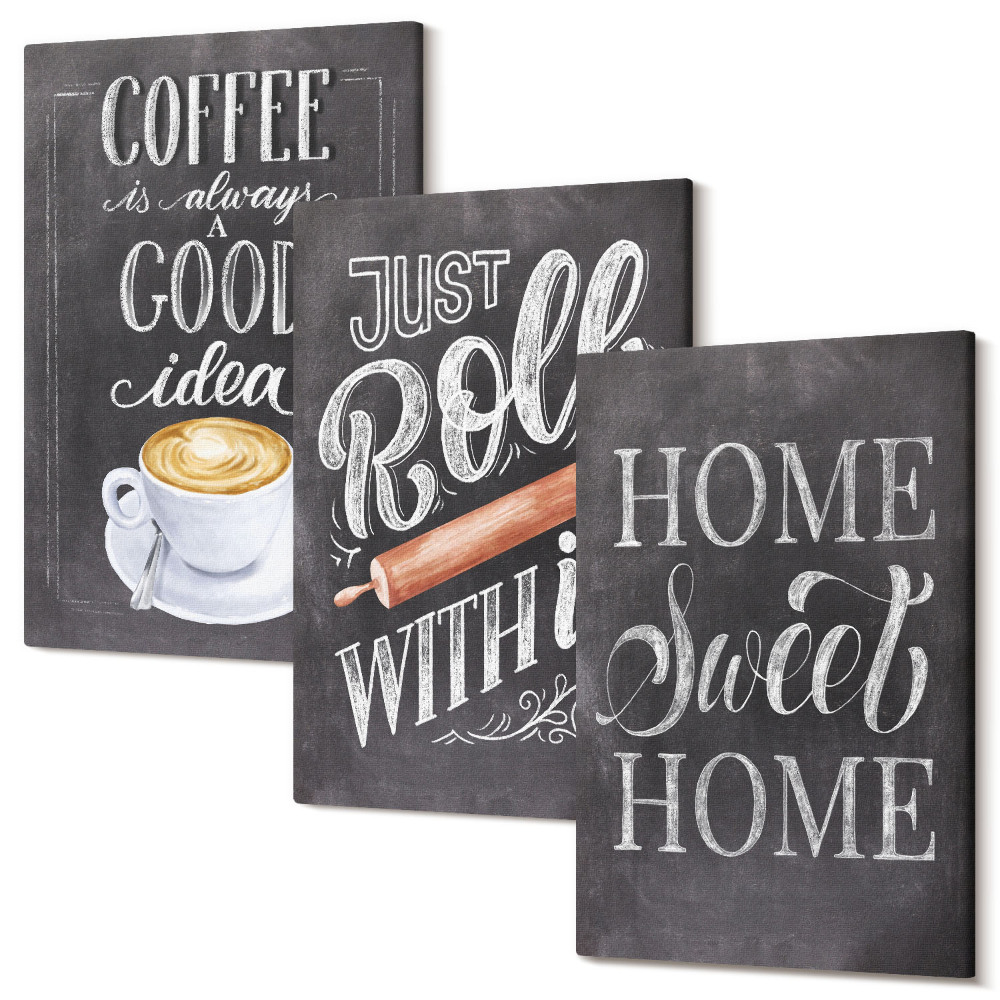 Sada obrazů na zeď triptych Káva, teplo domova a pohoda